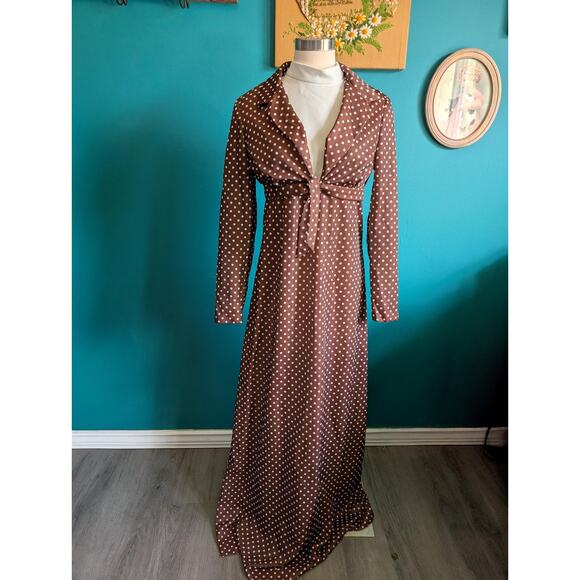 Robe Longue Vintage Années 70 à Pois - Taille 36, Noir/rouge/blanc, Occasion Très Bon état